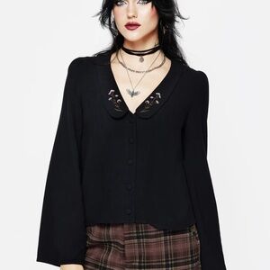 Disturbia FLORAL EMBROIDERED COLLAR TOP NWOT